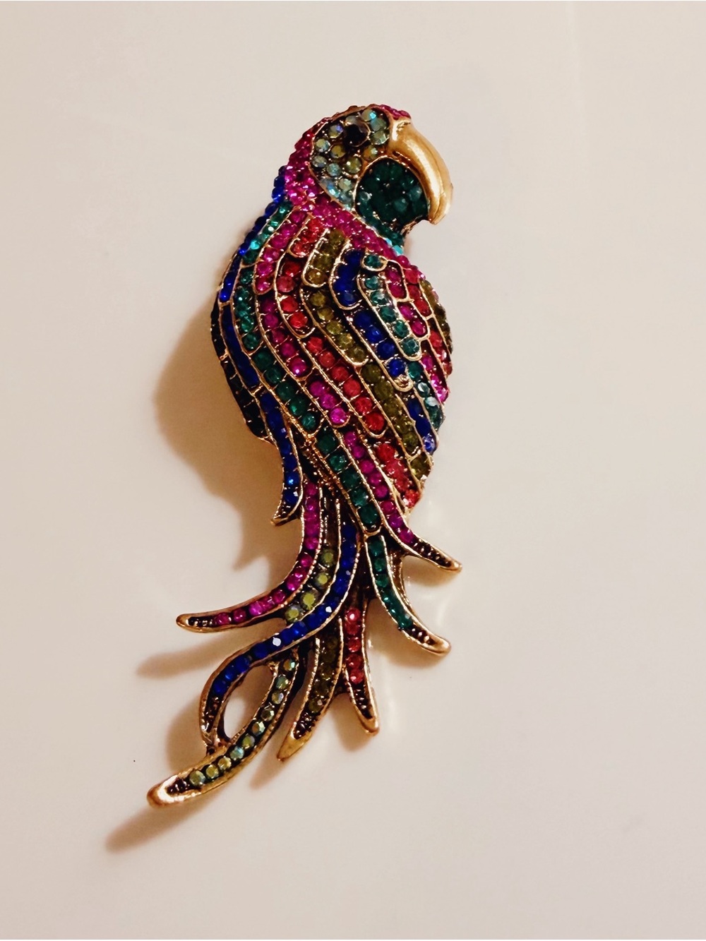 Multicolor Parrot Brooch with Gold Beak